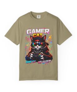 Retro Neon Gaming Cat Graphic Tee