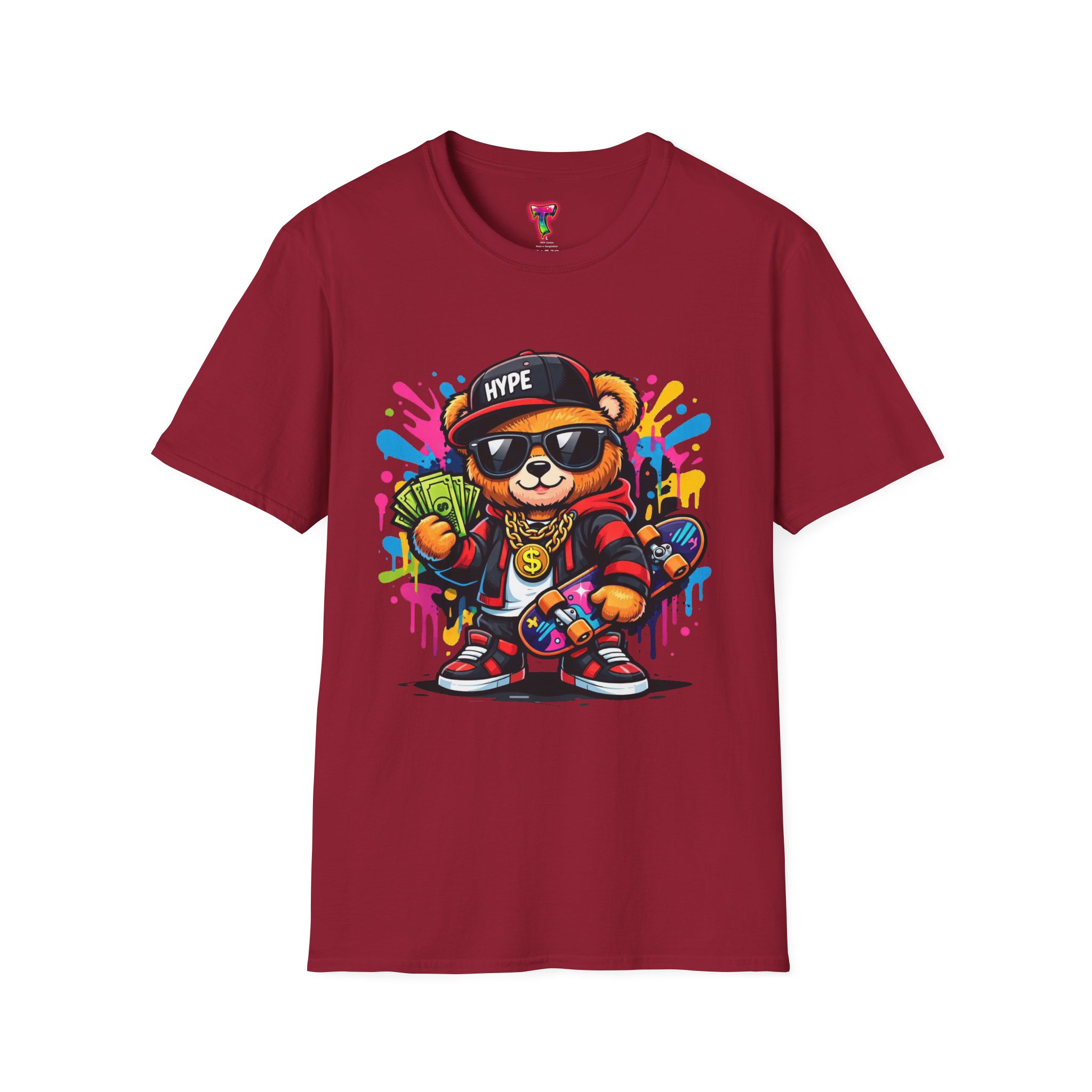 Hip Hop Skate Bear Graphic T-Shirt