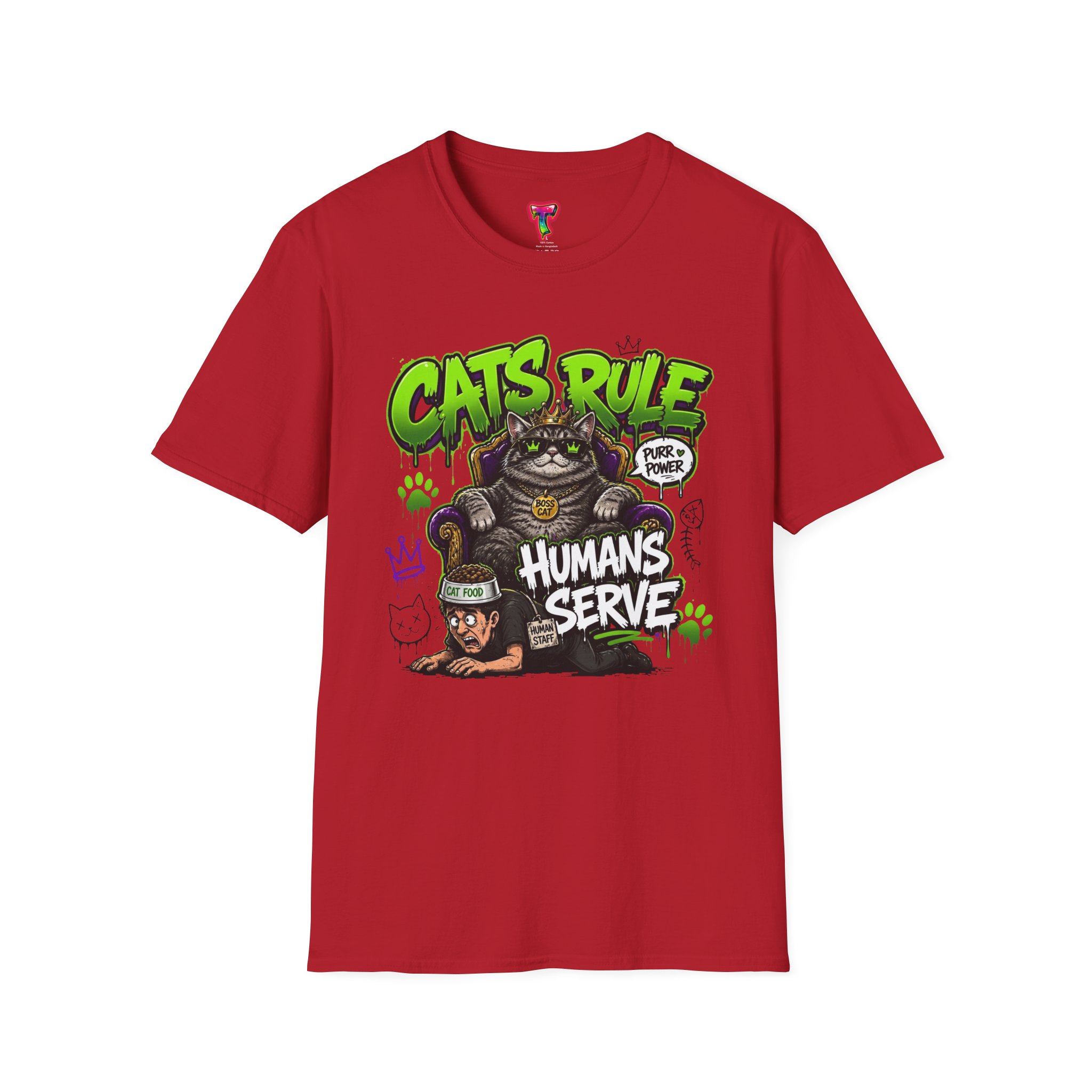 Cats Rule "Humans Serve" Graphic T-Shirt